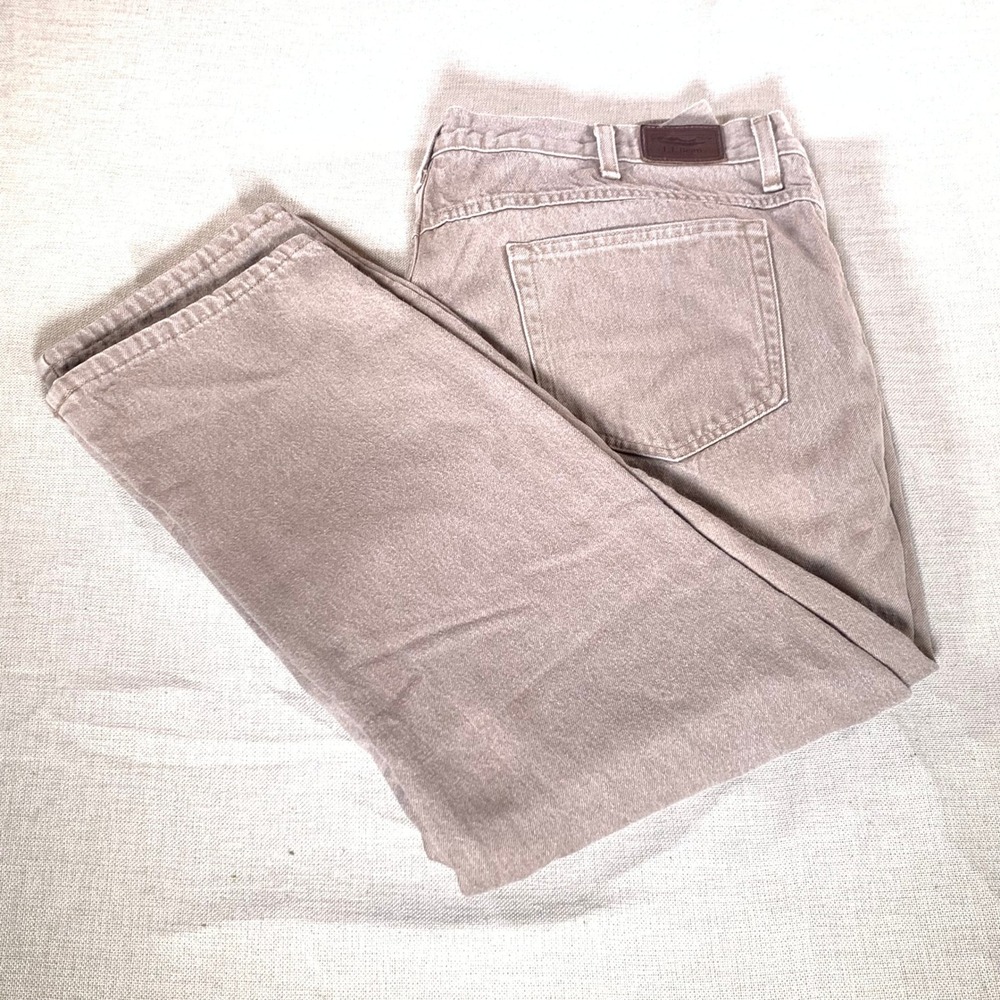 LL Bean Classic Fit Canvas Pants Lined‎ Khaki Beige Men's Size 42x29 See Pics